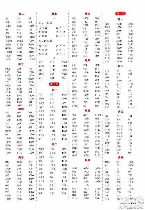 延边人民出版社2020年小学生励耘速算三年级下册人教版浙江专版参考答案