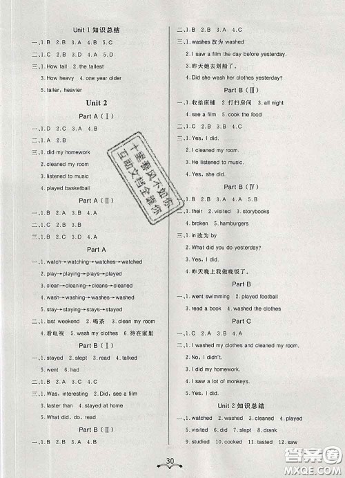 2020新版宝贝计划黄冈冠军课课练六年级英语下册人教版答案 2020新版宝贝计划黄冈冠军课课练六年级英语下册人教版答案