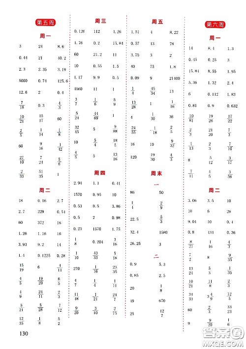 延边人民出版社2020年小学生励耘速算六年级下册人教版浙江专版参考答案 延边人民出版社2020年小学生励耘速算六年级下册人教版浙江专版参考答案