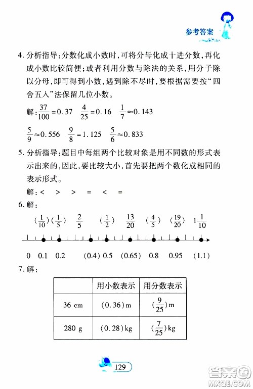 二十一世纪出版社2020年数学新思维五年级下册参考答案