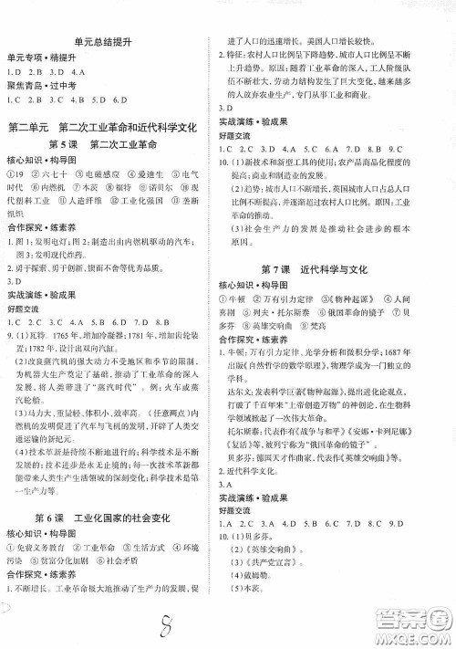 安徽师范大学出版社2020智学岛四维文化中考档案初中同步学案导学九年级历史下册青岛专用答案