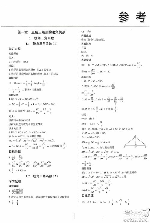 2020智学岛四维文化中考档案初中同步学案导学九年级数学下册青岛专用答案