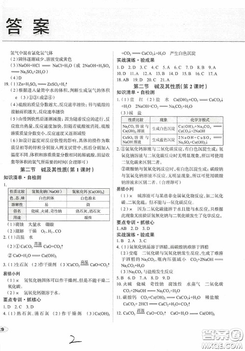 2020智学岛四维文化中考档案初中同步学案导学九年级化学下册青岛专用答案