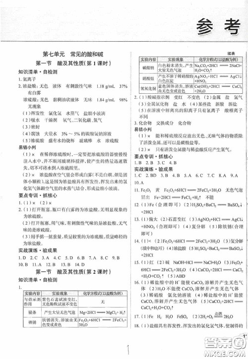 2020智学岛四维文化中考档案初中同步学案导学九年级化学下册青岛专用答案