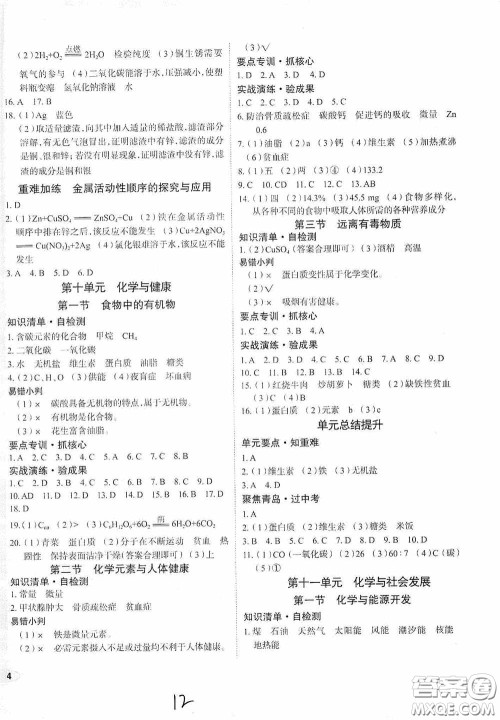 2020智学岛四维文化中考档案初中同步学案导学九年级化学下册青岛专用答案