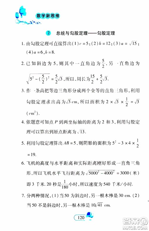 二十一世纪出版社2020年数学新思维八年级下册参考答案