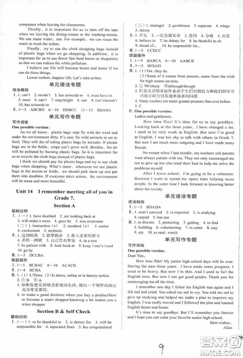 2020智学岛四维文化中考档案初中同步学案导学九年级英语下册青岛专用答案