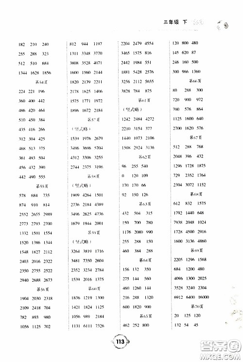 2020年举一反三口算高手三年级下册数学BS北师版参考答案