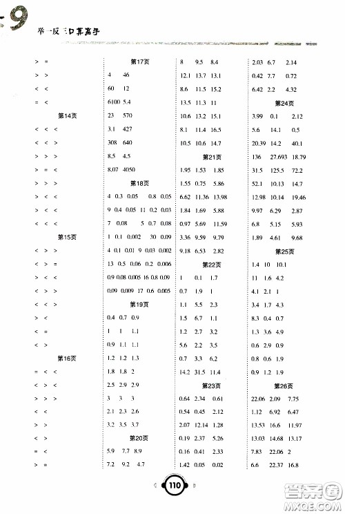 2020年举一反三口算高手四年级下册数学BS北师版参考答案