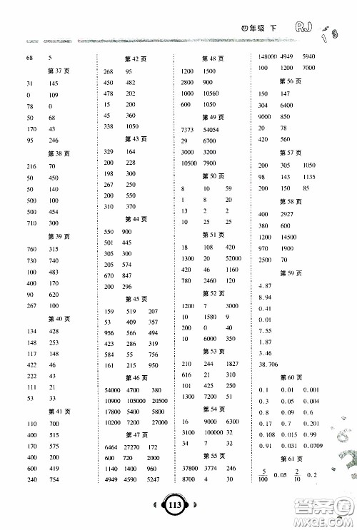 2020年举一反三口算高手四年级下册数学RJ人教版参考答案