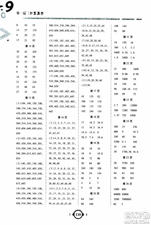 2020年举一反三口算高手五年级下册数学RJ人教版参考答案