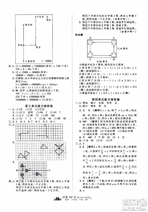 2020年王朝霞培优100分数学六年级下册BS北师版参考答案