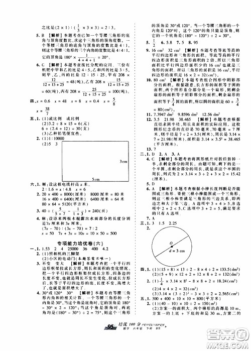 2020年王朝霞培优100分数学六年级下册BS北师版参考答案