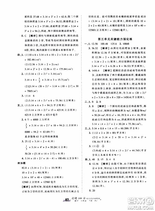 2020年王朝霞培优100分数学六年级下册RJ人教版参考答案