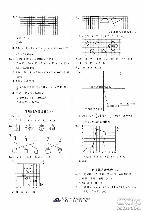 2020年王朝霞培优100分数学六年级下册RJ人教版参考答案