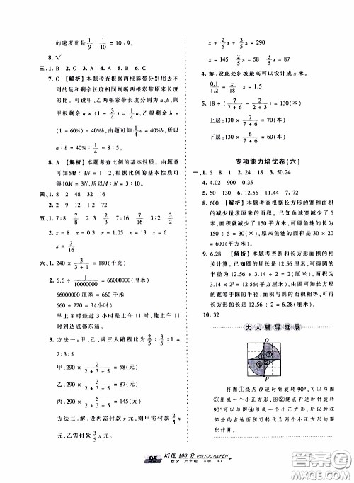 2020年王朝霞培优100分数学六年级下册RJ人教版参考答案