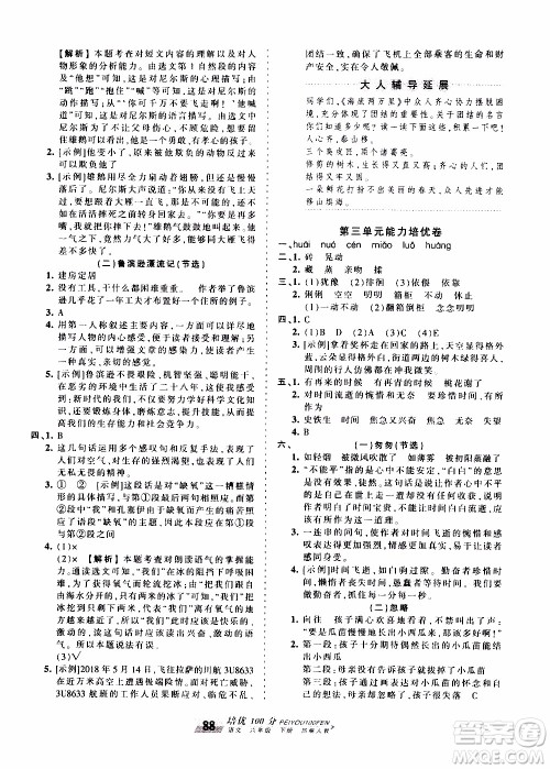 2020年王朝霞培优100分语文六年级下册RJ人教版参考答案