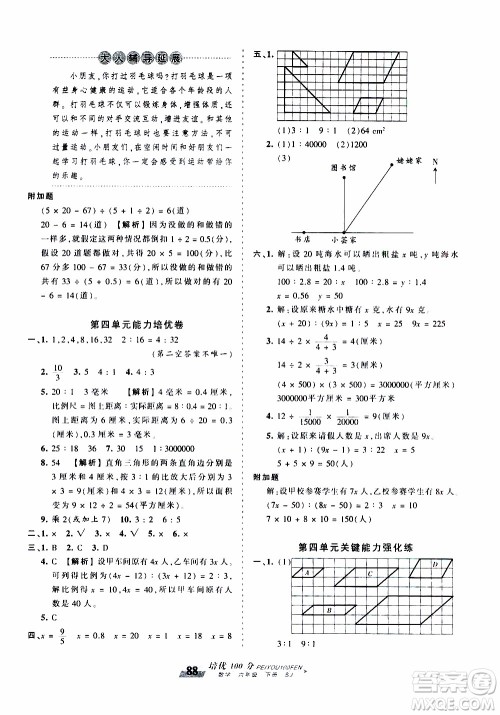 2020年王朝霞培优100分数学六年级下册SJ苏教版参考答案 2020年王朝霞培优100分数学六年级下册SJ苏教版参考答案
