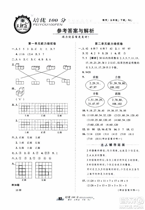 2020年王朝霞培优100分数学五年级下册RJ人教版参考答案