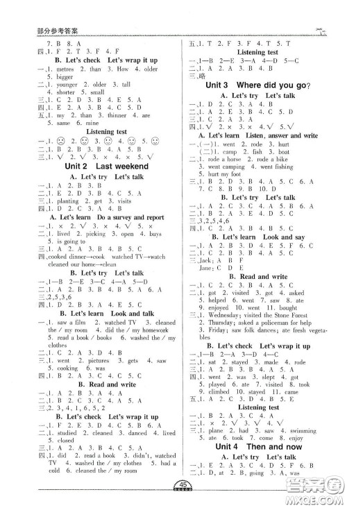 江西人民出版社2020一课一练创新练习六年级英语下册人教版答案