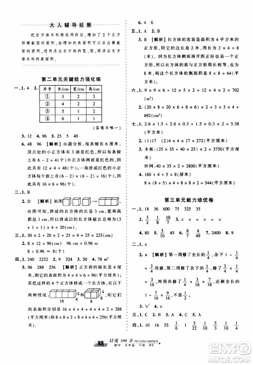 2020年王朝霞培优100分数学五年级下册BS北师版参考答案