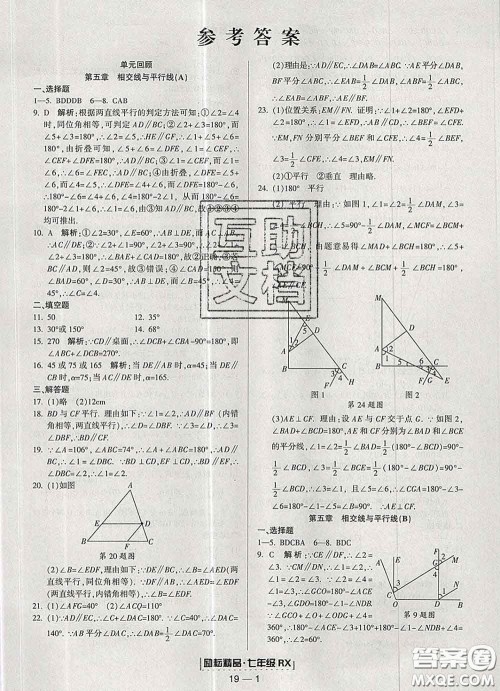 2020春励耘书业浙江期末七年级数学下册人教版答案