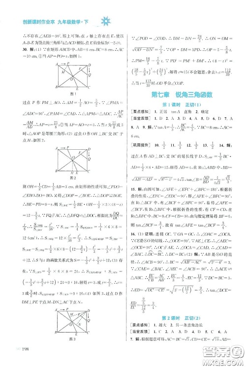 江苏凤凰美术出版社2020创新课时作业本九年级数学下册江苏版答案