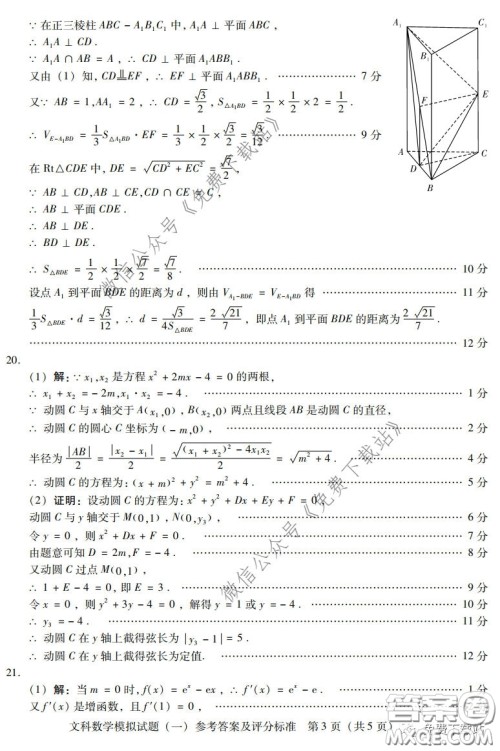 2020年广东省一模高三文科数学试题及答案