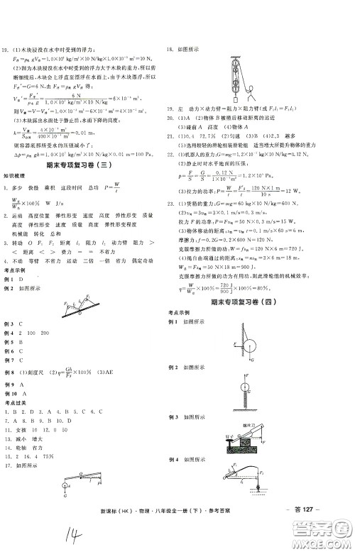 阳光出版社2020全品作业本八年级物理下册新课标沪科版云南专版答案