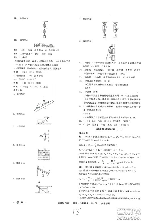 阳光出版社2020全品作业本八年级物理下册新课标沪科版云南专版答案