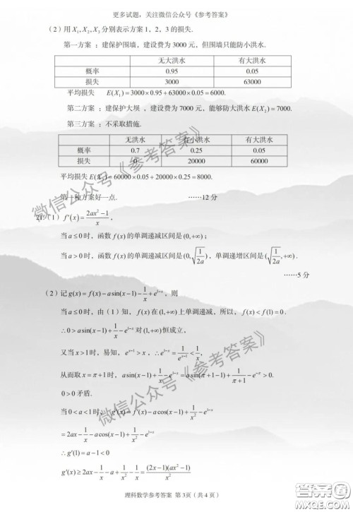 2020年武汉市部分学校高三在线学习摸底检测理科数学答案