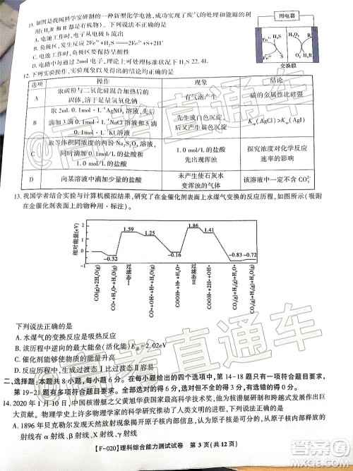 2020年皖江名校联盟高三第六次联考理科综合试题及答案