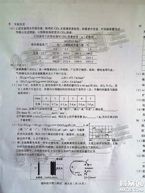 2020年龙岩市5月质检理科综合试题及答案