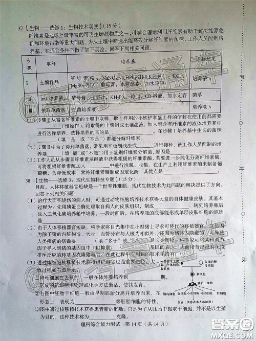 2020年龙岩市5月质检理科综合试题及答案 2020年龙岩市5月质检理科综合试题及答案