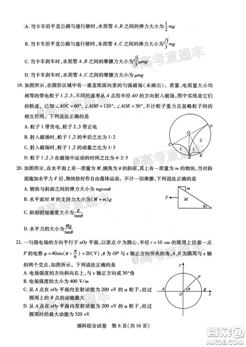 2020年武汉市部分学校高三在线学习摸底检测理科综合试题及答案