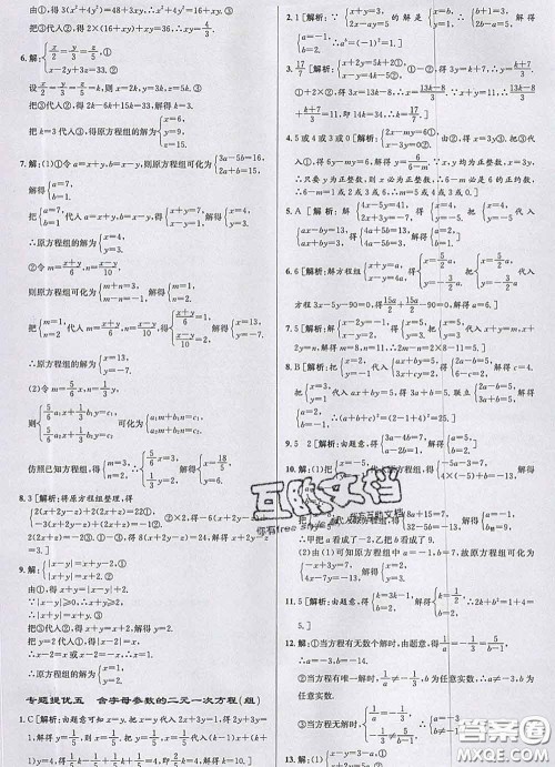 浙江人民出版社2020春优+攻略七年级数学下册浙教版答案