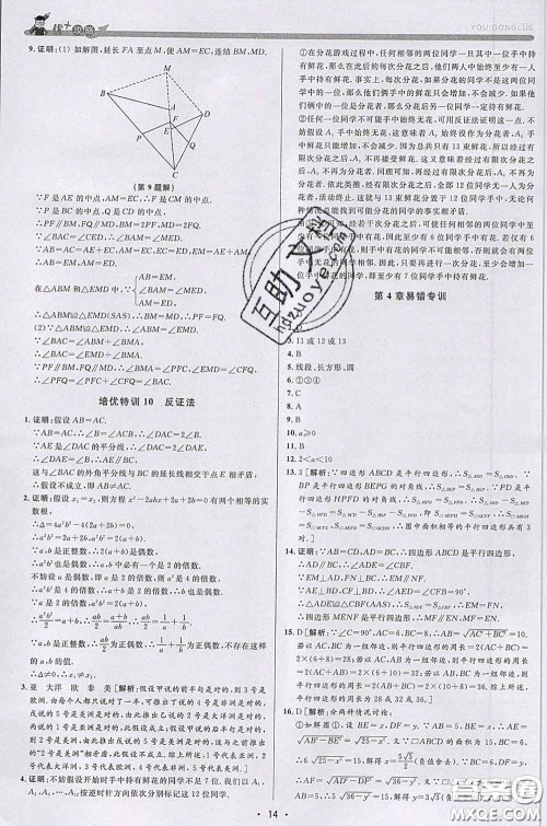 浙江人民出版社2020春优+攻略八年级数学下册浙教版答案