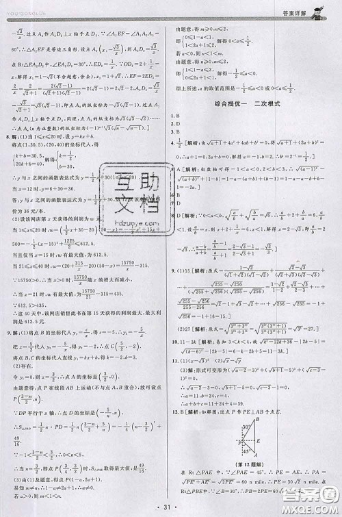 浙江人民出版社2020春优+攻略八年级数学下册浙教版答案