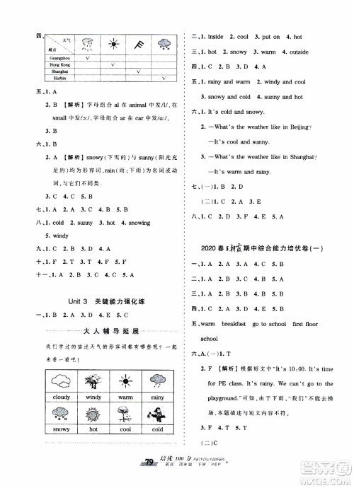 2020年王朝霞培优100分英语四年级下册PEP人教版参考答案
