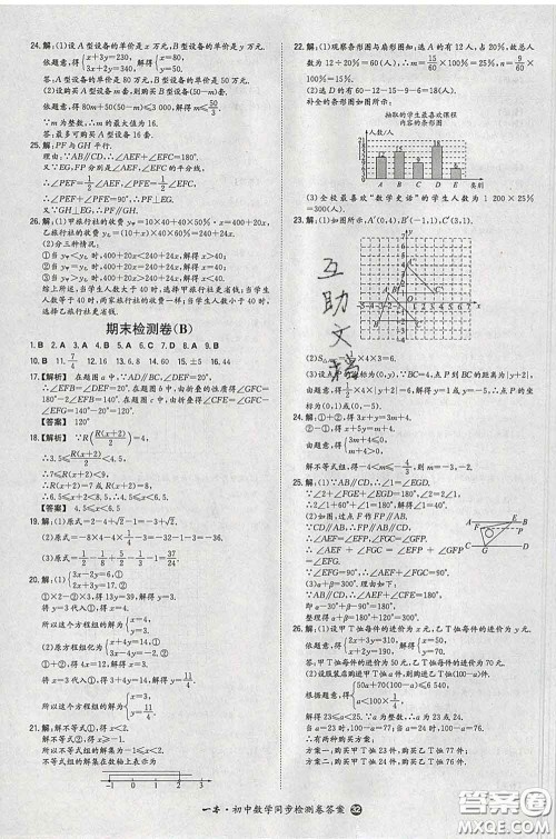 2020新版一本同步训练初中数学七年级下册人教版答案 2020新版一本同步训练初中数学七年级下册人教版答案