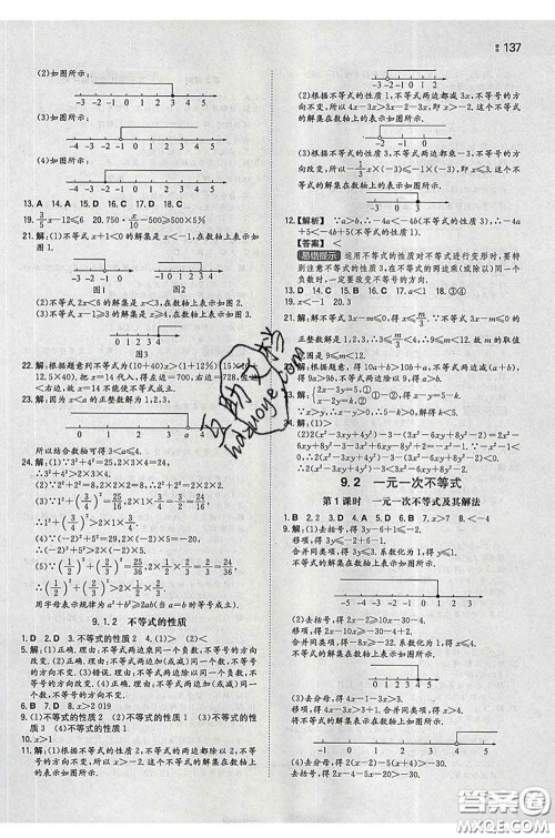 2020新版一本同步训练初中数学七年级下册人教版答案 2020新版一本同步训练初中数学七年级下册人教版答案