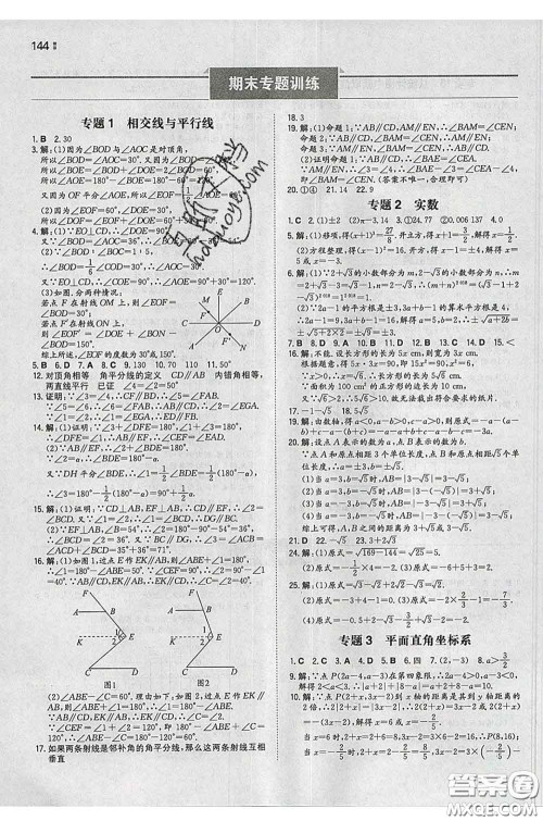 2020新版一本同步训练初中数学七年级下册人教版答案 2020新版一本同步训练初中数学七年级下册人教版答案