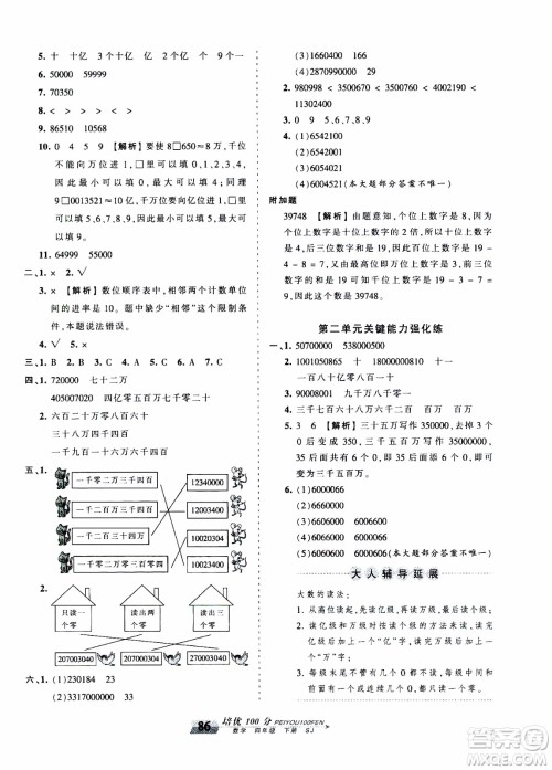 2020年王朝霞培优100分数学四年级下册SJ苏教版参考答案 2020年王朝霞培优100分数学四年级下册SJ苏教版参考答案