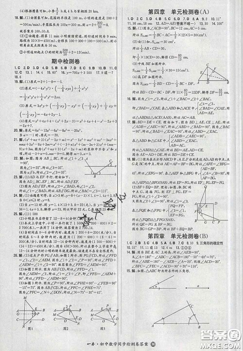 2020新版一本同步训练初中数学七年级下册北师版答案 2020新版一本同步训练初中数学七年级下册北师版答案