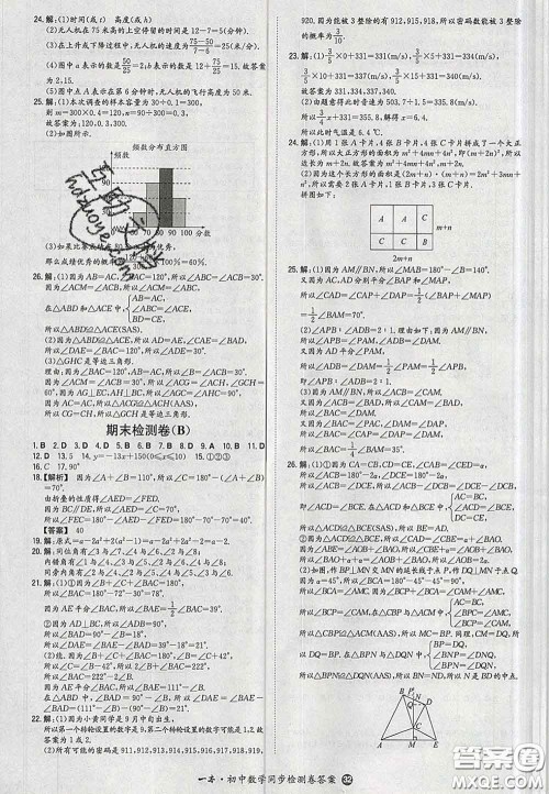 2020新版一本同步训练初中数学七年级下册北师版答案 2020新版一本同步训练初中数学七年级下册北师版答案