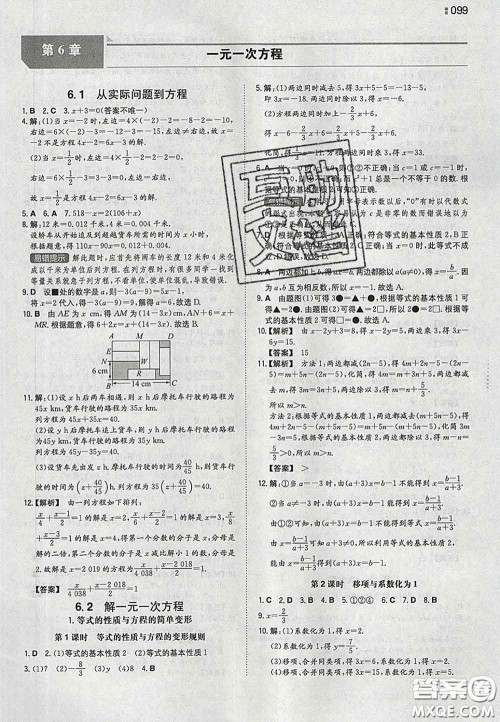 2020新版一本同步训练初中数学七年级下册华师版答案