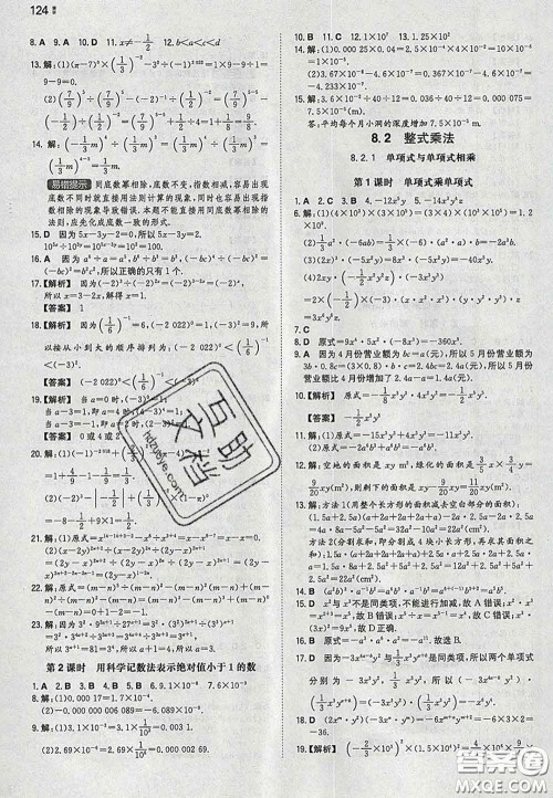 2020新版一本同步训练初中数学七年级下册沪科版安徽专版答案