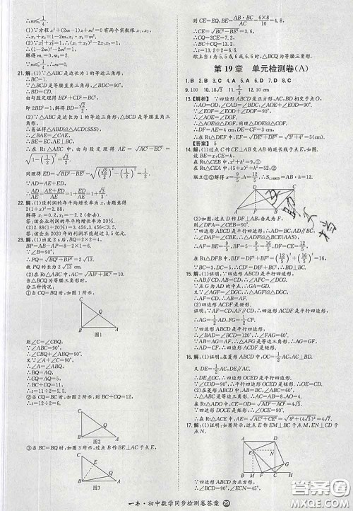 2020新版一本同步训练初中数学八年级下册沪科版安徽专版答案 2020新版一本同步训练初中数学八年级下册沪科版安徽专版答案