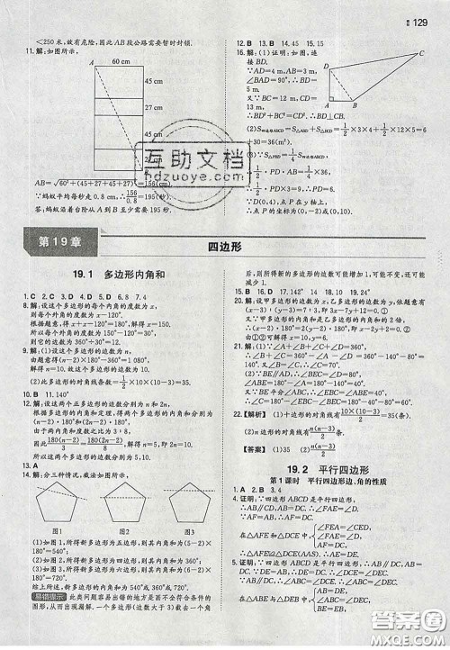 2020新版一本同步训练初中数学八年级下册沪科版安徽专版答案