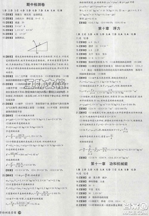 2020新版一本同步训练初中物理八年级下册人教版答案